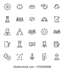 Conjunto moderno de iconos de línea delgada de administración de proyectos. Símbolos de calidad superior. Programas simples para sitios web y aplicaciones móviles. Iconos de línea de vectores aislados en un fondo blanco.