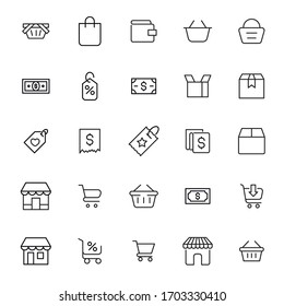 Modern thin line icons set of market. Premium quality symbols. Simple pictograms for web sites and mobile app. Vector line icons isolated on a white background.