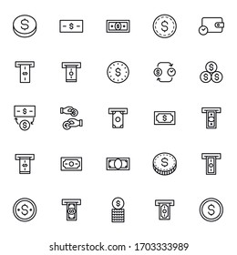 Modern thin line icons set of currency. Premium quality symbols. Simple pictograms for web sites and mobile app. Vector line icons isolated on a white background.