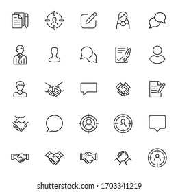 Modern thin line icons set of interview. Premium quality symbols. Simple pictograms for web sites and mobile app. Vector line icons isolated on a white background.