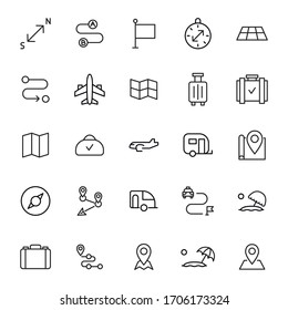 Modern thin line icons set of travel. Premium quality symbols. Simple pictograms for web sites and mobile app. Vector line icons isolated on a white background.