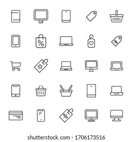 Modern thin line icons set of online shopping. Premium quality symbols. Simple pictograms for web sites and mobile app. Vector line icons isolated on a white background.