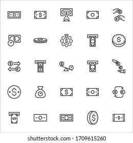 Modern thin line icons set of currency. Premium quality symbols. Simple pictograms for web sites and mobile app. Vector line icons isolated on a white background.