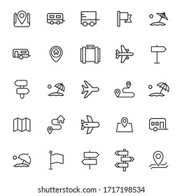 Modern thin line icons set of travel. Premium quality symbols. Simple pictograms for web sites and mobile app. Vector line icons isolated on a white background.