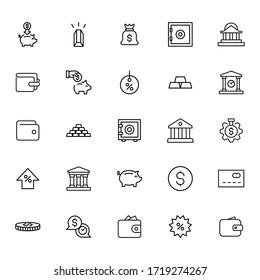 Modern thin line icons set of banking. Premium quality symbols. Simple pictograms for web sites and mobile app. Vector line icons isolated on a white background.