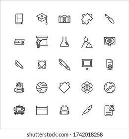 Modernos iconos de línea delgada conjunto de escuela. Símbolos de calidad premium. Pictogramas simples para sitios web y aplicaciones móviles. Iconos de línea de vectores aislados en un fondo blanco.