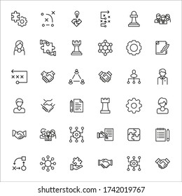 Conjunto de iconos modernos de línea delgada de administración de proyectos. Símbolos de calidad premium. Pictogramas simples para sitios web y aplicaciones móviles. Iconos de línea de vectores aislados en un fondo blanco.