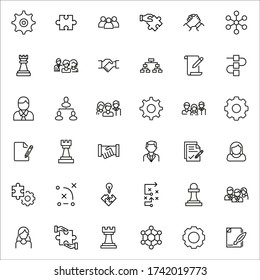 Conjunto de iconos modernos de línea delgada de administración de proyectos. Símbolos de calidad premium. Pictogramas simples para sitios web y aplicaciones móviles. Iconos de línea de vectores aislados en un fondo blanco.