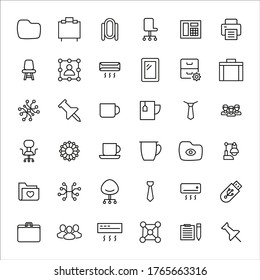 Moderne, dünne Linien-Ikonen Set von Büro. Symbole in Premium-Qualität. Einfache Piktogramme für Webseiten und mobile App. Vektorliniensymbole einzeln auf weißem Hintergrund.