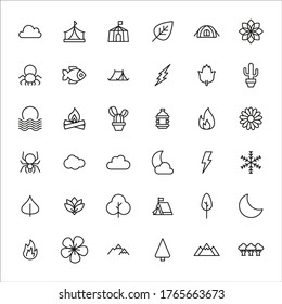 Iconos modernos de línea delgada conjunto de naturaleza. Símbolos de calidad premium. Pictogramas simples para sitios web y aplicaciones móviles. Iconos de línea de vectores aislados en un fondo blanco.