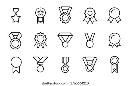 Modern thin line icons set of medal. Premium quality symbols. Simple pictograms for web sites and mobile app. Vector line icons isolated on a white background.
