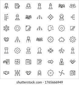Conjunto de iconos modernos de línea delgada de administración de proyectos. Símbolos de calidad premium. Pictogramas simples para sitios web y aplicaciones móviles. Iconos de línea de vectores aislados en un fondo blanco.