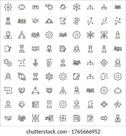 Conjunto de iconos modernos de línea delgada de administración de proyectos. Símbolos de calidad premium. Pictogramas simples para sitios web y aplicaciones móviles. Iconos de línea de vectores aislados en un fondo blanco.