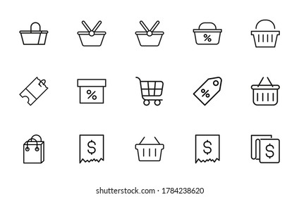 Modernos iconos de línea delgada conjunto de supermercados. Símbolos de calidad premium. Pictogramas simples para sitios web y aplicaciones móviles. Iconos de línea de vectores aislados en un fondo blanco.