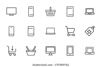 Modern thin line icons set of online shopping. Premium quality symbols. Simple pictograms for web sites and mobile app. Vector line icons isolated on a white background.
