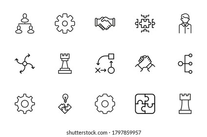 Conjunto de iconos modernos de línea delgada de administración de proyectos. Símbolos de calidad premium. Pictogramas simples para sitios web y aplicaciones móviles. Iconos de línea de vectores aislados en un fondo blanco.