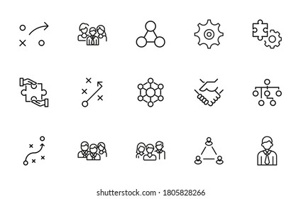 Conjunto de iconos modernos de línea delgada de administración de proyectos. Símbolos de calidad premium. Pictogramas simples para sitios web y aplicaciones móviles. Iconos de línea de vectores aislados en un fondo blanco.