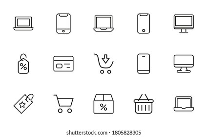 Modern thin line icons set of online shopping. Premium quality symbols. Simple pictograms for web sites and mobile app. Vector line icons isolated on a white background.