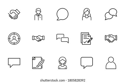 Iconos modernos de línea delgada conjunto de entrevistas. Símbolos de calidad premium. Pictogramas simples para sitios web y aplicaciones móviles. Iconos de línea de vectores aislados en un fondo blanco.