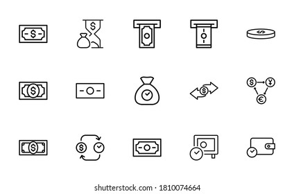 Modern thin line icons set of currency. Premium quality symbols. Simple pictograms for web sites and mobile app. Vector line icons isolated on a white background.