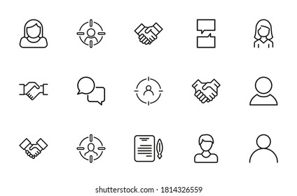 Modern thin line icons set of interview. Premium quality symbols. Simple pictograms for web sites and mobile app. Vector line icons isolated on a white background.