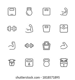Modern thin line icons set of bodybuilding. Premium quality symbols. Simple pictograms for web sites and mobile app. Vector line icons isolated on a white background.