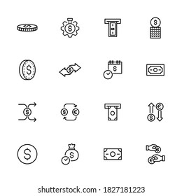 Modern thin line icons set of currency. Premium quality symbols. Simple pictograms for web sites and mobile app. Vector line icons isolated on a white background.