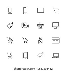 Moderne, dünne Linien-Icons Set von Online-Shopping. Symbole in Premium-Qualität. Einfache Piktogramme für Webseiten und mobile App. Vektorliniensymbole einzeln auf weißem Hintergrund.