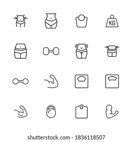 Modern thin line icons set of bodybuilding. Premium quality symbols. Simple pictograms for web sites and mobile app. Vector line icons isolated on a white background.
