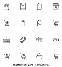 Moderne, dünne Linien Symbole Set von Supermarkt. Symbole in Premium-Qualität. Einfache Piktogramme für Webseiten und mobile App. Vektorliniensymbole einzeln auf weißem Hintergrund.