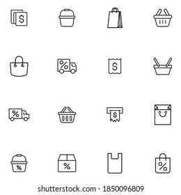 Modern thin line icons set of supermarket. Premium quality symbols. Simple pictograms for web sites and mobile app. Vector line icons isolated on a white background.