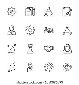 Conjunto de iconos modernos de línea delgada de administración de proyectos. Símbolos de calidad premium. Pictogramas simples para sitios web y aplicaciones móviles. Iconos de línea de vectores aislados en un fondo blanco.