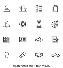 Moderne, dünne Linien-Icons für das Geschäft. Symbole in Premium-Qualität. Einfache Piktogramme für Webseiten und mobile App. Vektorliniensymbole einzeln auf weißem Hintergrund.