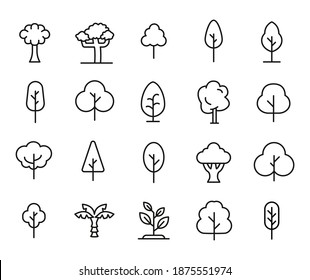 Conjunto de iconos modernos de línea delgada del árbol. Símbolos de calidad premium. Pictogramas simples para sitios web y aplicaciones móviles. Iconos de línea de vectores aislados en un fondo blanco.