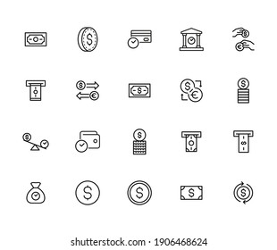 Modern thin line icons set of currency. Premium quality symbols. Simple pictograms for web sites and mobile app. Vector line icons isolated on a white background.
