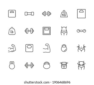 Modern thin line icons set of bodybuilding. Premium quality symbols. Simple pictograms for web sites and mobile app. Vector line icons isolated on a white background.