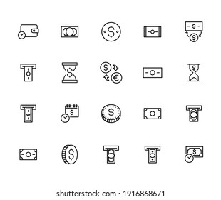Modern thin line icons set of currency. Premium quality symbols. Simple pictograms for web sites and mobile app. Vector line icons isolated on a white background.