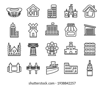 Modern thin line icons set. Construction works site building tools. Outline symbol collection. Stroke vector logo concept for web graphics. Simple mono linear pictogram pack.