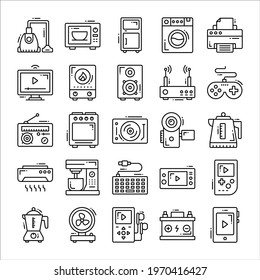 Modern thin line icons set of home electronics. outline symbol collection. Stroke vector logo concept for web graphic. Simple mono linear pictogram pack.
