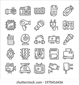 Modern thin line icons set of home electronics. outline symbol collection. Stroke vector logo concept for web graphic. Simple mono linear pictogram pack.