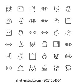 Modern thin line icons set of bodybuilding. Premium quality symbols. Simple pictograms for web sites and mobile app. Vector line icons isolated on a white background.