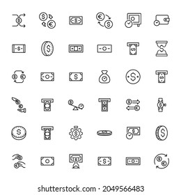 Modern thin line icons set of currency. Premium quality symbols. Simple pictograms for web sites and mobile app. Vector line icons isolated on a white background.