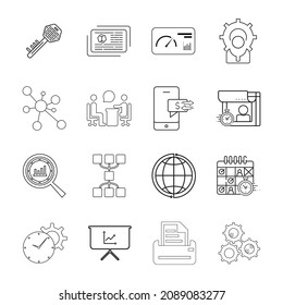 Moderno conjunto de iconos de línea delgada de formación de líderes empresariales y de administración de empresas. Colección de símbolos de esquema de calidad superior. Envase simple monolineal de pictogramas. Concepto de logotipo vectorial de trazo, gráficos web.
