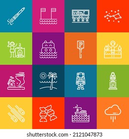 Modern thin line icons set of sky elements. Premium quality outline symbol collection. Simple mono linear pictogram pack. Stroke vector logo concept for web graphics