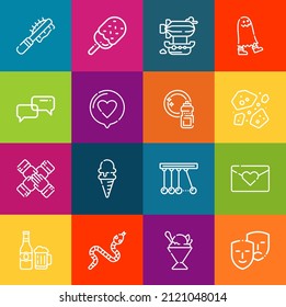 Modern thin line icons set of poster elements. Premium quality outline symbol collection. Simple mono linear pictogram pack. Stroke vector logo concept for web graphics