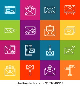 Modern thin line icons set of spam elements. Premium quality outline symbol collection. Simple mono linear pictogram pack. Stroke vector logo concept for web graphics