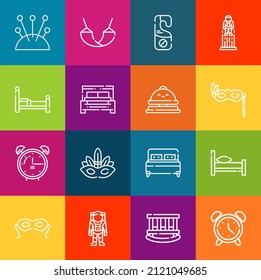 Modern thin line icons set of sleep elements. Premium quality outline symbol collection. Simple mono linear pictogram pack. Stroke vector logo concept for web graphics