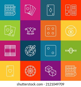 Modern thin line icons set of gambling elements. Premium quality outline symbol collection. Simple mono linear pictogram pack. Stroke vector logo concept for web graphics