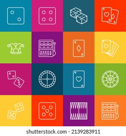 Modern thin line icons set of poker elements. Premium quality outline symbol collection. Simple mono linear pictogram pack. Stroke vector logo concept for web graphics