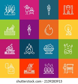 Modern thin line icons set of flammable elements. Premium quality outline symbol collection. Simple mono linear pictogram pack. Stroke vector logo concept for web graphics